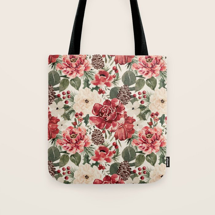 Vintage Christmas Floral Tote Bag Gallery Image 1