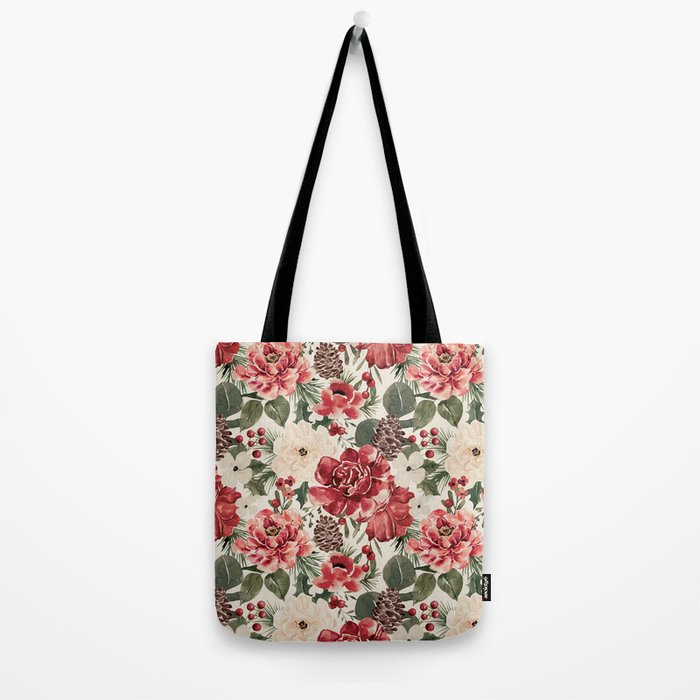 Vintage Christmas Floral Tote Bag Gallery Image 2