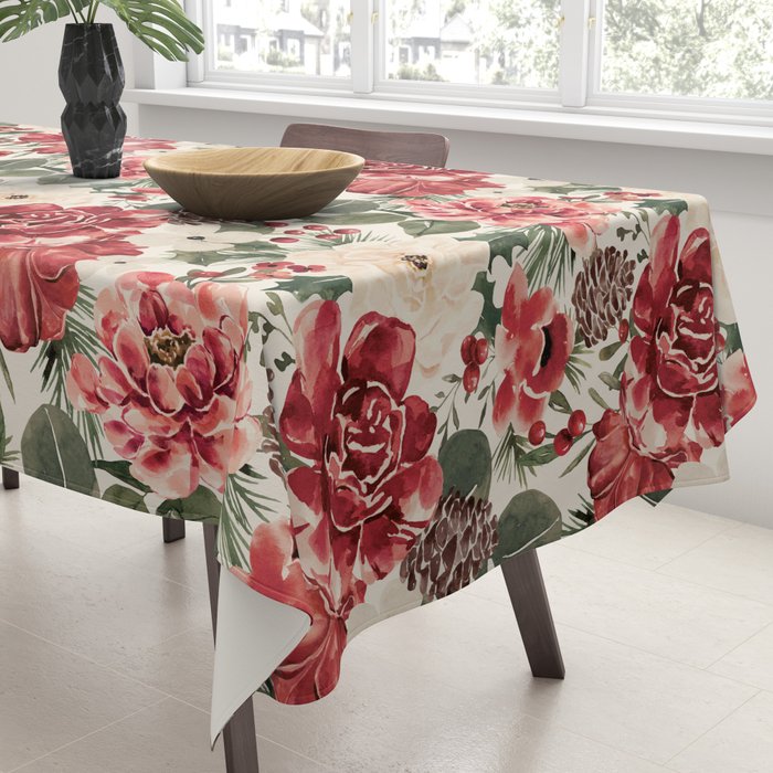 Vintage Christmas Floral Tablecloth Gallery Image 3