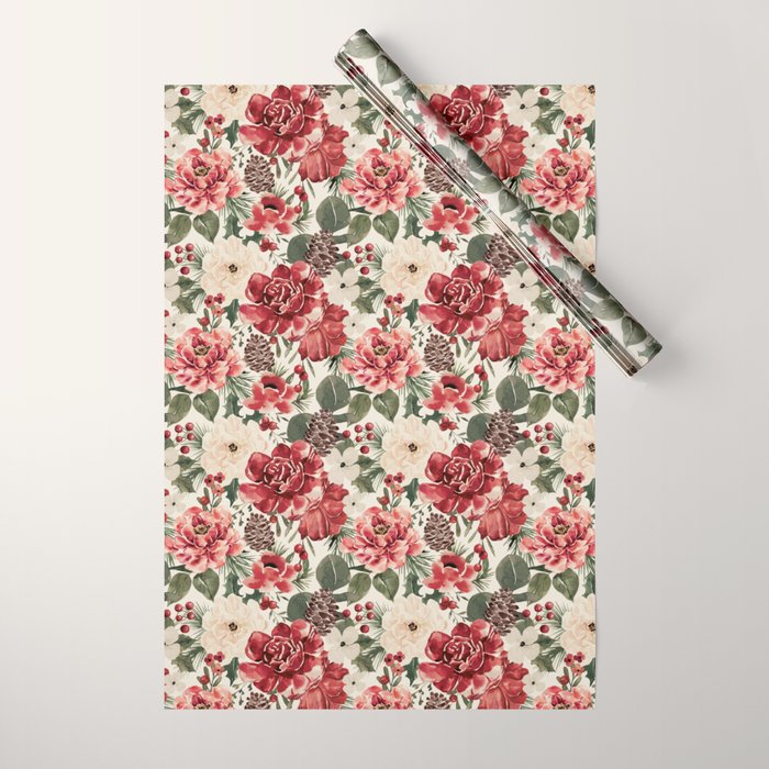 Vintage Christmas Floral Wrapping Paper Gallery Image 1