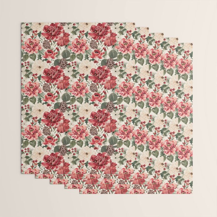 Vintage Christmas Floral Wrapping Paper Gallery Image 3