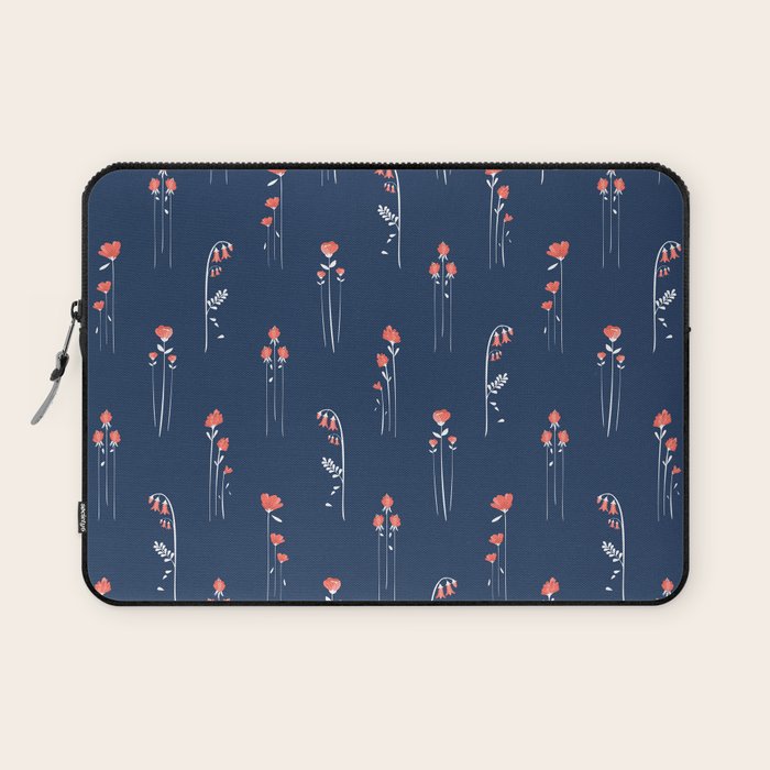 Retro Dark Flower Pattern in Modern Navy and Coral Laptop Sleeve Gallery Image 1