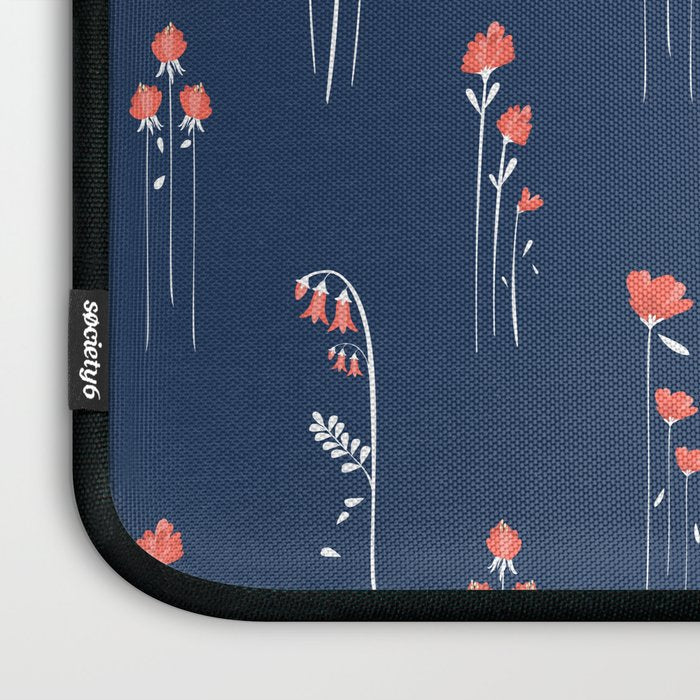 Retro Dark Flower Pattern in Modern Navy and Coral Laptop Sleeve Gallery Image 3
