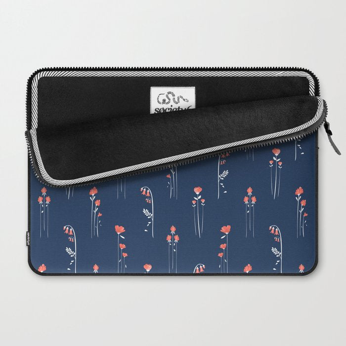 Retro Dark Flower Pattern in Modern Navy and Coral Laptop Sleeve Gallery Image 2