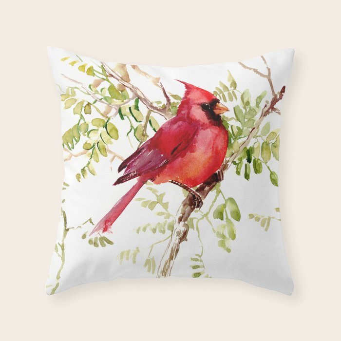 Northern Cardinal, cardinal bird lover gift Throw Pillow Gallery Image 1