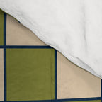 Retro Check Grid Pattern in Midcentury Modern Olive Green Navy Blue Beige Comforter Gallery Image 4