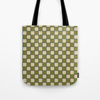 Retro Check Grid Pattern in Midcentury Modern Olive Green Navy Blue Beige Tote Bag Gallery Image 1
