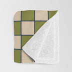 Retro Check Grid Pattern in Midcentury Modern Olive Green Navy Blue Beige Throw Blanket Gallery Image 3
