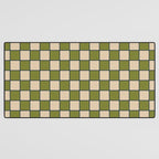 Retro Check Grid Pattern in Midcentury Modern Olive Green Navy Blue Beige Desk Mat Gallery Image 3