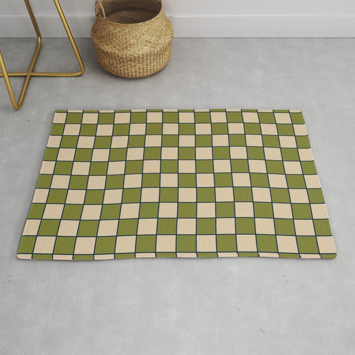 Retro Check Grid Pattern in Midcentury Modern Olive Green Navy Blue Be ...