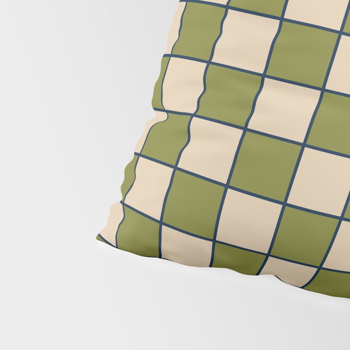 Retro Check Grid Pattern in Midcentury Modern Olive Green Navy Blue Beige Pillow Sham Gallery Image 4