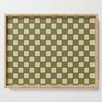 Retro Check Grid Pattern in Midcentury Modern Olive Green Navy Blue Beige Serving Tray Gallery Image 1