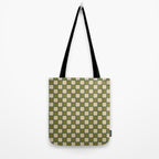 Retro Check Grid Pattern in Midcentury Modern Olive Green Navy Blue Beige Tote Bag Gallery Image 2