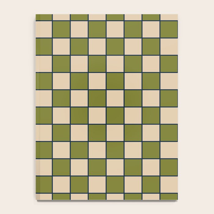 Retro Check Grid Pattern in Midcentury Modern Olive Green Navy Blue Beige Notebook Gallery Image 4
