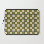 Retro Check Grid Pattern in Midcentury Modern Olive Green Navy Blue Beige Laptop Sleeve Gallery Image 1