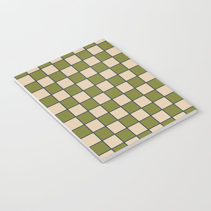 Retro Check Grid Pattern in Midcentury Modern Olive Green Navy Blue Beige Notebook Gallery Image 3