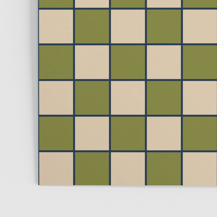 Retro Check Grid Pattern in Midcentury Modern Olive Green Navy Blue Beige Poster Gallery Image 3