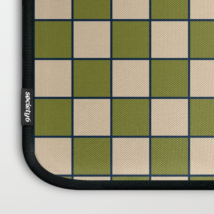 Retro Check Grid Pattern in Midcentury Modern Olive Green Navy Blue Beige Laptop Sleeve Gallery Image 3
