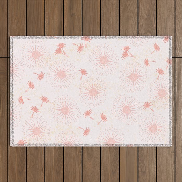 Make A Wish Dandelion Pattern in Pastel Pink & Peach Outdoor Rug Gallery Image 1