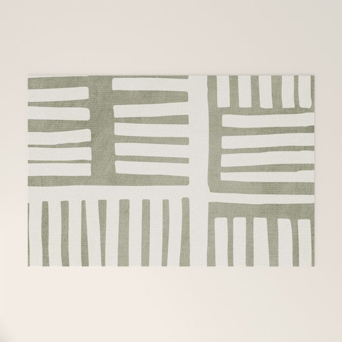 Neutral Green Modern Abstract Unique Art Welcome Mat Gallery Image 1
