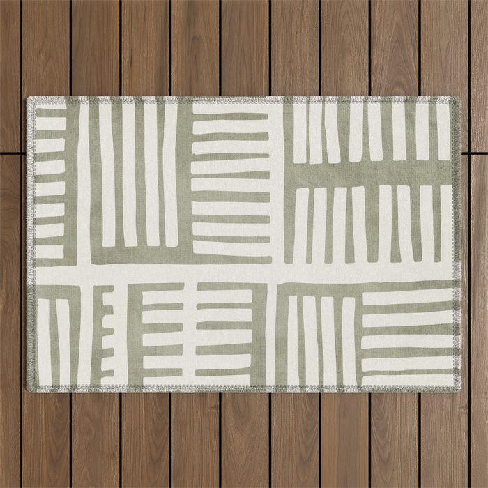 Neutral Green Modern Abstract Unique Art Outdoor Rug