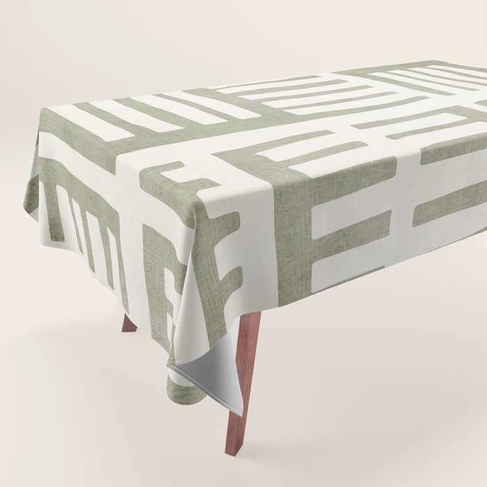 Neutral Green Modern Abstract Unique Art Tablecloth