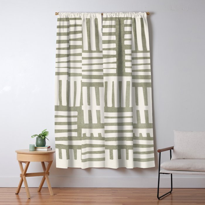 Neutral Green Modern Abstract Unique Art Window Curtain Gallery Image 1