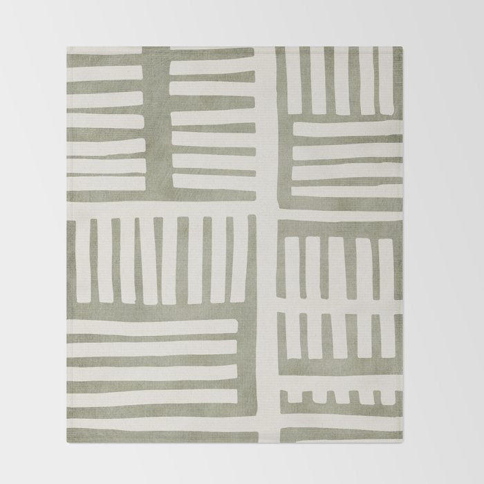 Neutral Green Modern Abstract Unique Art Throw Blanket Gallery Image 2
