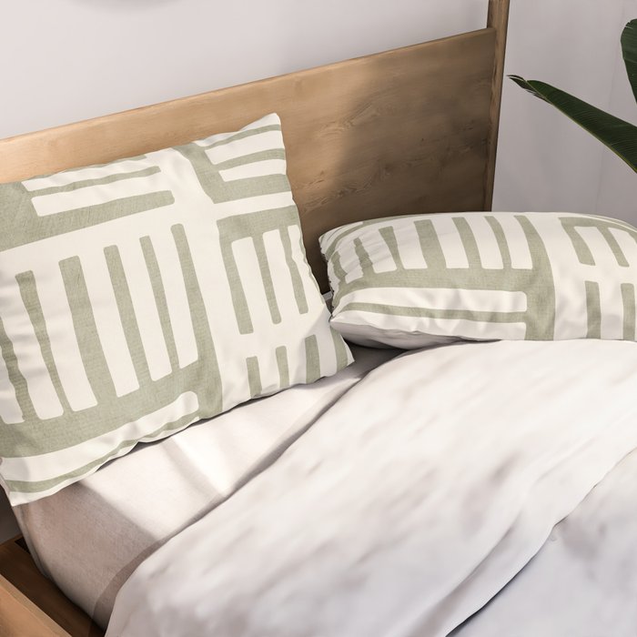 Neutral Green Modern Abstract Unique Art Pillow Sham Gallery Image 2