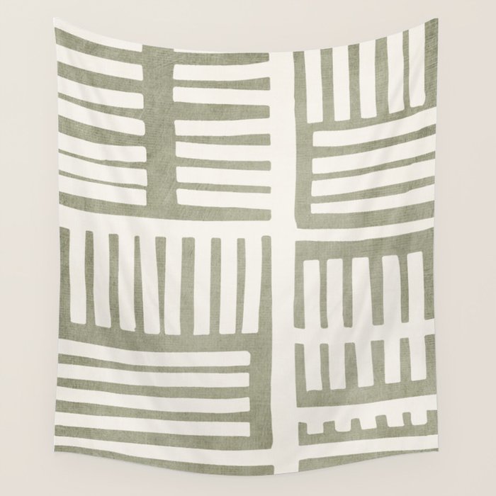 Neutral Green Modern Abstract Unique Art Wall Tapestry Gallery Image 4