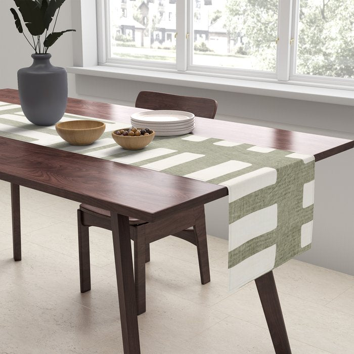 Neutral Green Modern Abstract Unique Art Table Runner Gallery Image 2