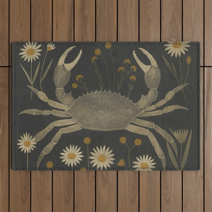 Crab with Daisies Outdoor Rug Gallery Image 1
