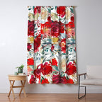 Red teal hand painted boho watercolor roses floral Window Curtain Gallery Image 5