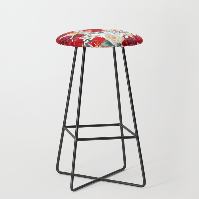 Red teal hand painted boho watercolor roses floral Stool Gallery Image 1