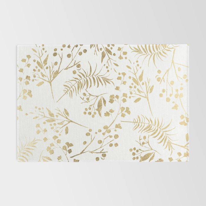 Elegant modern white faux gold floral Rug Gallery Image 2