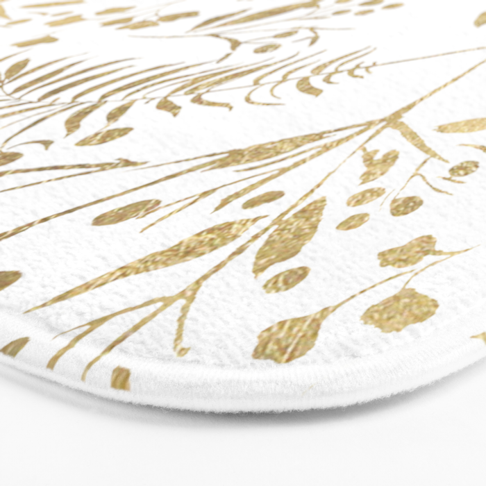 Elegant modern white faux gold floral Bath Mat Gallery Image 3