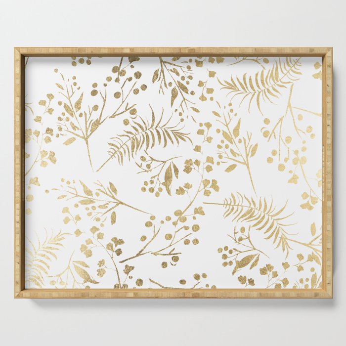 Elegant modern white faux gold floral Serving Tray Gallery Image 1