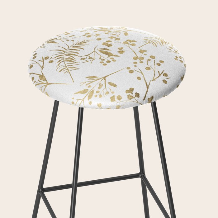 Elegant modern white faux gold floral Stool Gallery Image 2