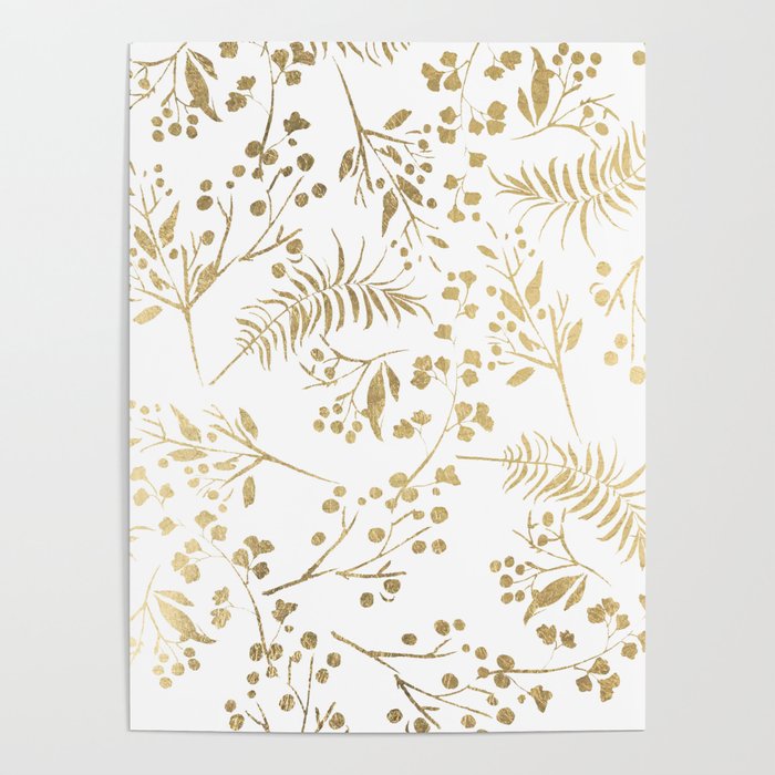 Elegant modern white faux gold floral Poster Gallery Image 4