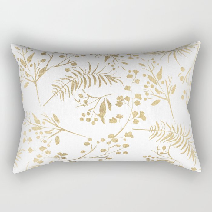 Elegant modern white faux gold floral Rectangular Pillow Gallery Image 2