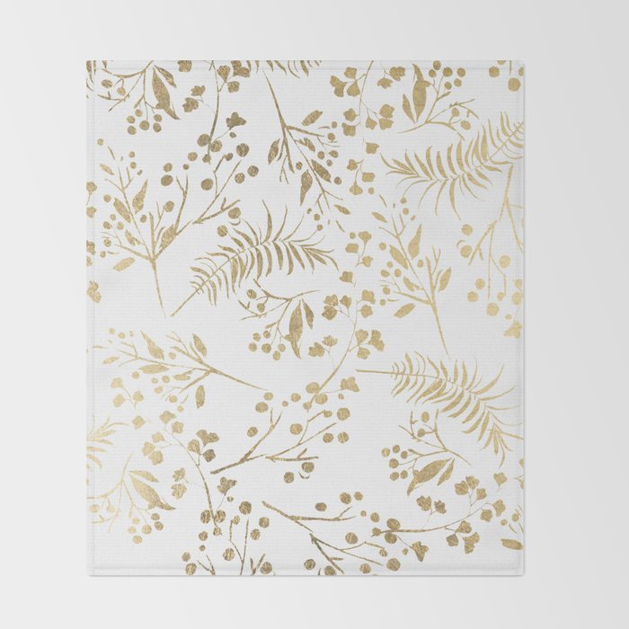 Elegant modern white faux gold floral Throw Blanket Gallery Image 2