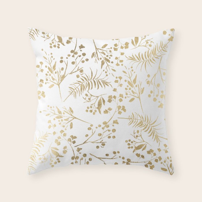 Elegant modern white faux gold floral Throw Pillow Gallery Image 1