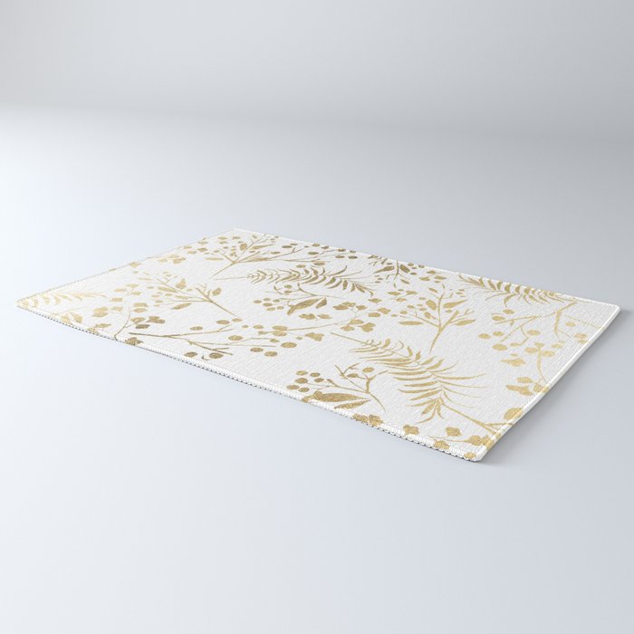 Elegant modern white faux gold floral Rug Gallery Image 3