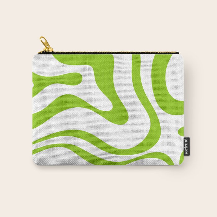 Retro Modern Liquid Swirl Abstract Pattern Bright Lime Green and White Carry All Pouch Gallery Image 1
