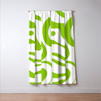 Retro Modern Liquid Swirl Abstract Pattern Bright Lime Green and White Window Curtain Gallery Image 3