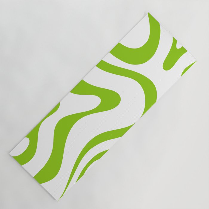 Retro Modern Liquid Swirl Abstract Pattern Bright Lime Green and White Yoga Mat Gallery Image 1