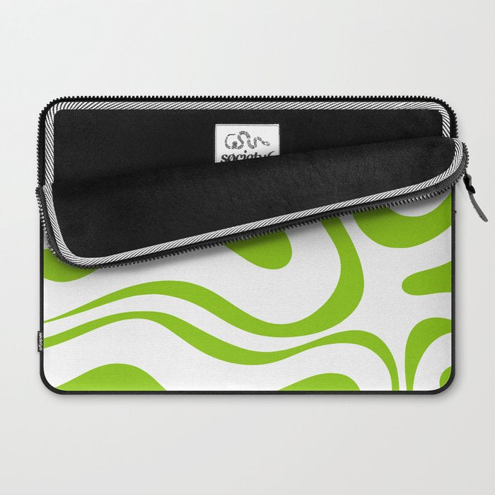 Retro Modern Liquid Swirl Abstract Pattern Bright Lime Green and White Laptop Sleeve Gallery Image 2