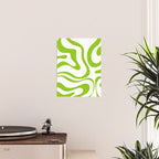 Retro Modern Liquid Swirl Abstract Pattern Bright Lime Green and White Poster Gallery Image 2