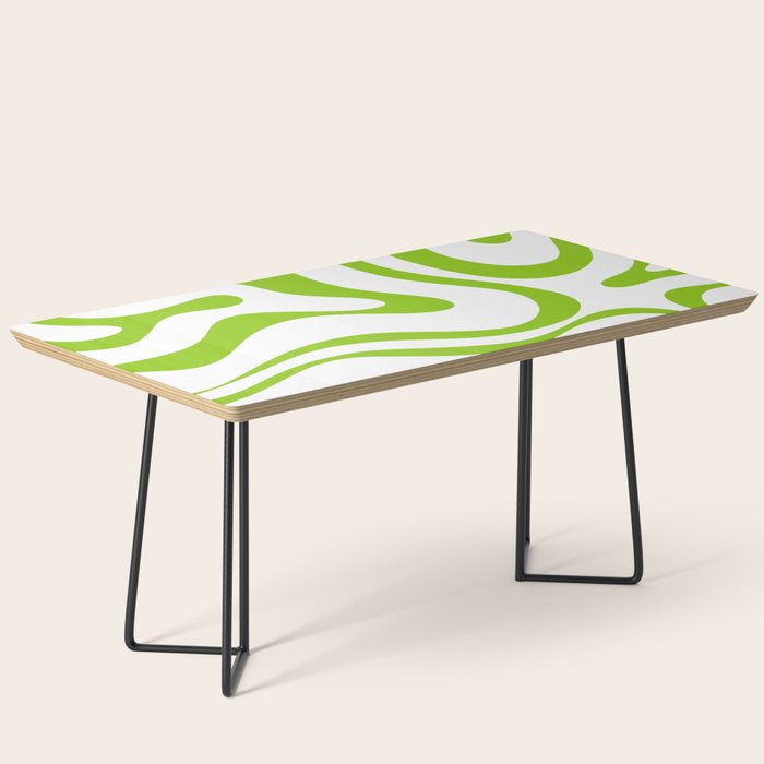 Retro Modern Liquid Swirl Abstract Pattern Bright Lime Green and White Coffee Table Gallery Image 1
