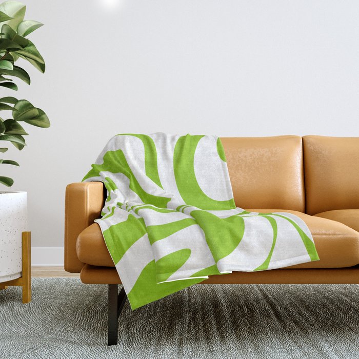 Retro Modern Liquid Swirl Abstract Pattern Bright Lime Green and White Throw Blanket Gallery Image 1